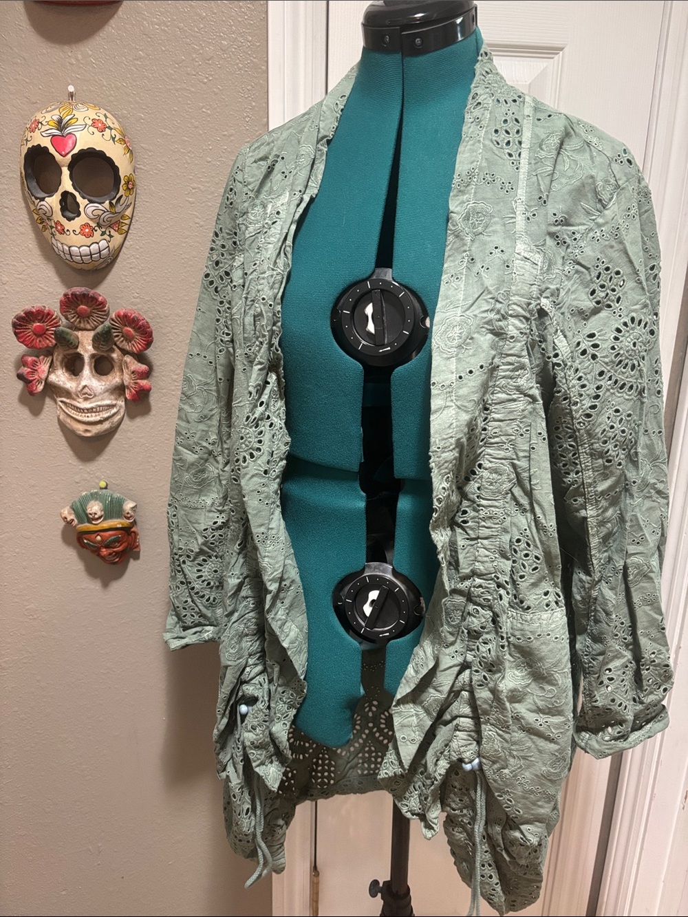Sundance Light Green Eyelet Open-Front Women's Jacket/Tunic